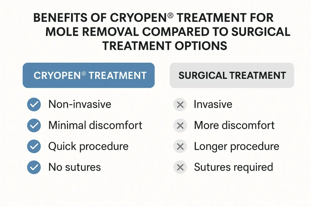 Table to show the benefits of getting moles removed Merton Park from LA LIPO