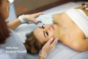 Woman having Hi-Fu to reduce wrinkles Merton Park.