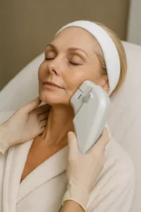 Woman receiving HIFU non surgical facelift treatment Merton Park