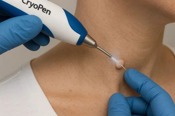 Person receiving cryotherapy Merton Park for skin tag removal