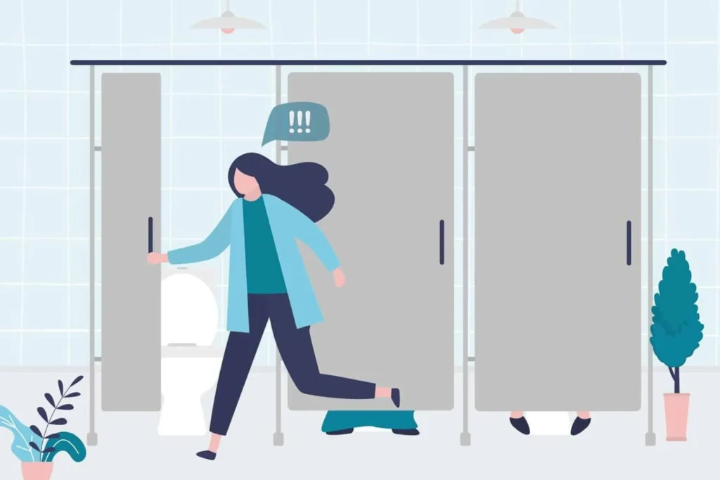 graphic of Urine incontinence Merton Park woman running to the toilet.